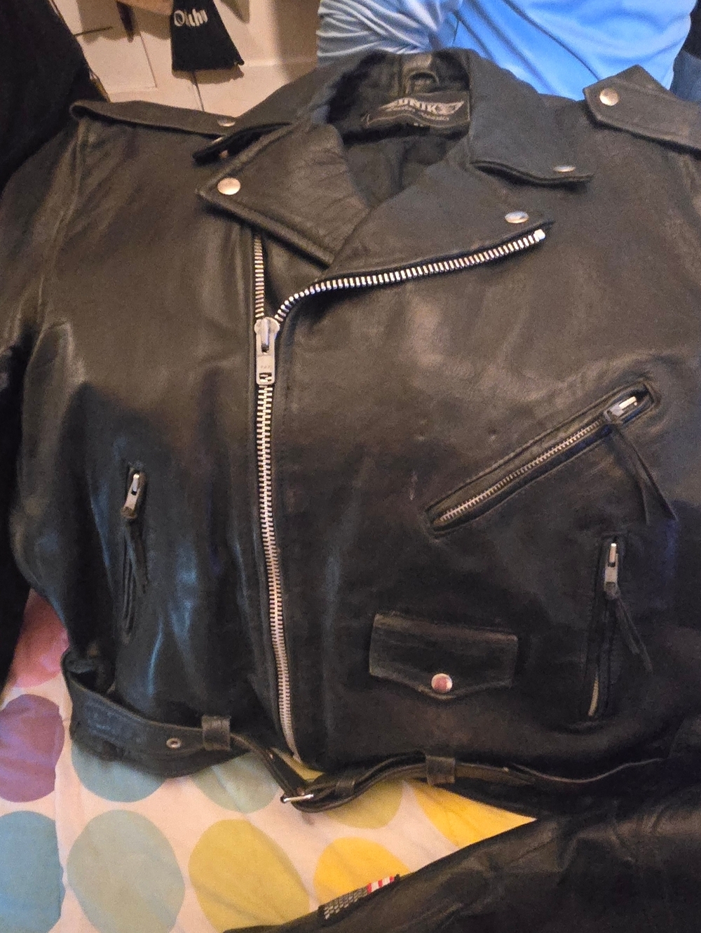Unik Black Leather Biker Jacket with Silver Zippers